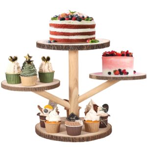 ayfjovs 4 tier round wooden cupcake stand, wood cupcake holder, cake tiered tray, dessert stands for wedding tea party birthday holiday baby shower dessert display