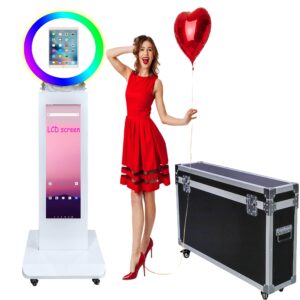 zlpower portable photo booth for ipad 10.2" 10.9" 11" 12.9" with software control lcd screen stand shell selfie photobooth machine rgb ring light remote with flight case for parties wedding rental