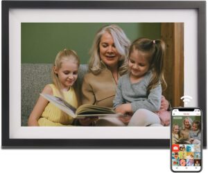digital picture frame 10.1 inch smart wifi digital photo frame 64gb storage, 1280x800 ips touch screen hd display, auto rotate share photos/videos via frameo app, easy setup, no fees