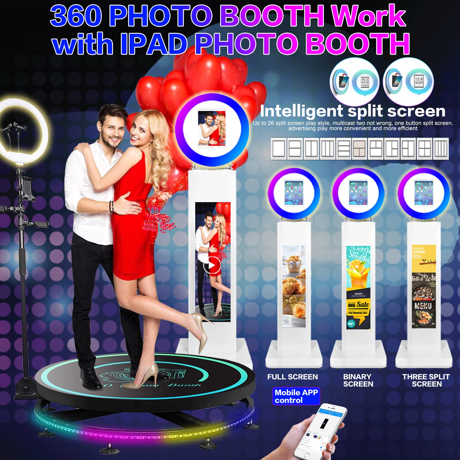 ZLPOWER Portable Photo Booth for iPad 10.2" 10.9" 11" 12.9" with Software Control LCD Screen Stand Shell Selfie Photobooth Machine RGB Ring Light Remote with Flight Case for Parties Wedding Rental