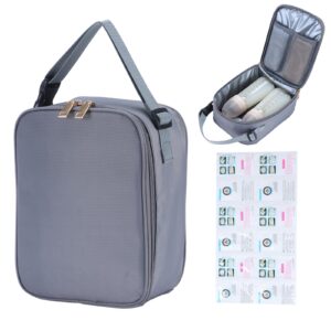 auraus breast milk cooler bag with ice packs fits 2 baby bottles up to 9 ounce suitable for nursing mom daycare (grey)