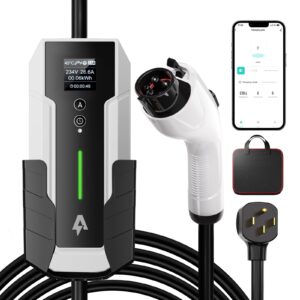 andeman level 2 ev charger 32amp,7.68kw electric vehicle charger portable 240v,sae-j1772 and nema 14-50 plug, scheduled charging,adjustable current,smart app, 25 ft cable for ev and hybrid vehicles