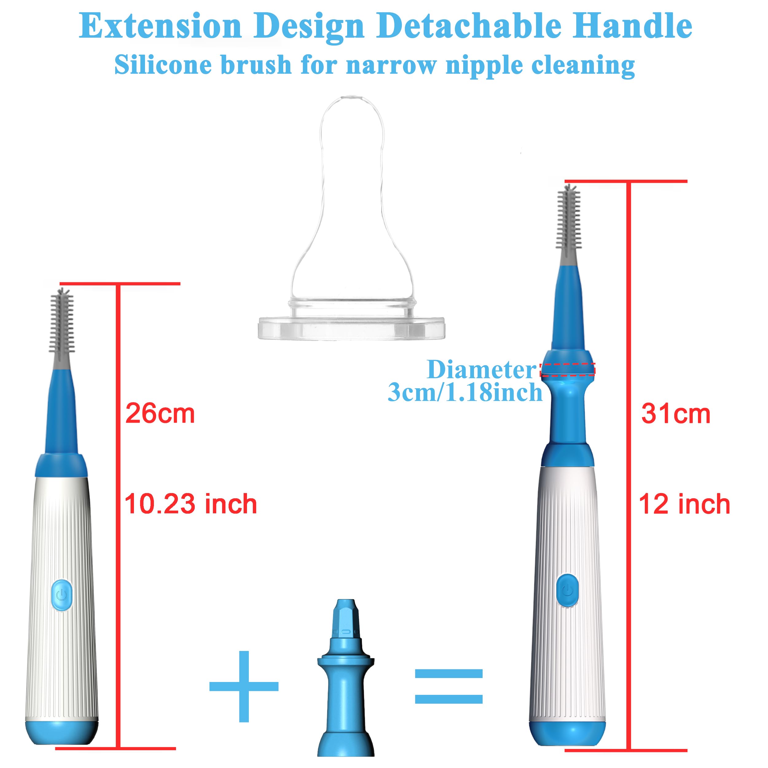 Camelcell Electric Bottle Brush,Long Handle Electric Water Bottle/Baby Bottle Brush Cleaner, Extra Long Bottle Cleaning Brush Set,1500 mAh,Waterproof IP65