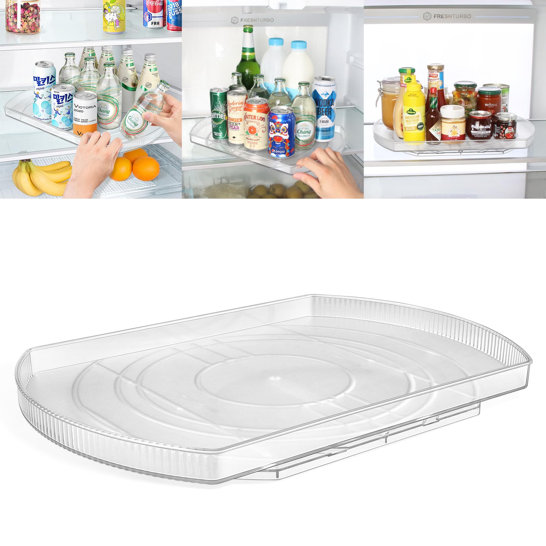 Lazy Susan Turntable Organizer for Refrigerator, Clear Square Rotating Fridge Organizer and Storage, 16.54''Lazy Susan for Kitchen, Table, Pantry, Cabinet, Countertop