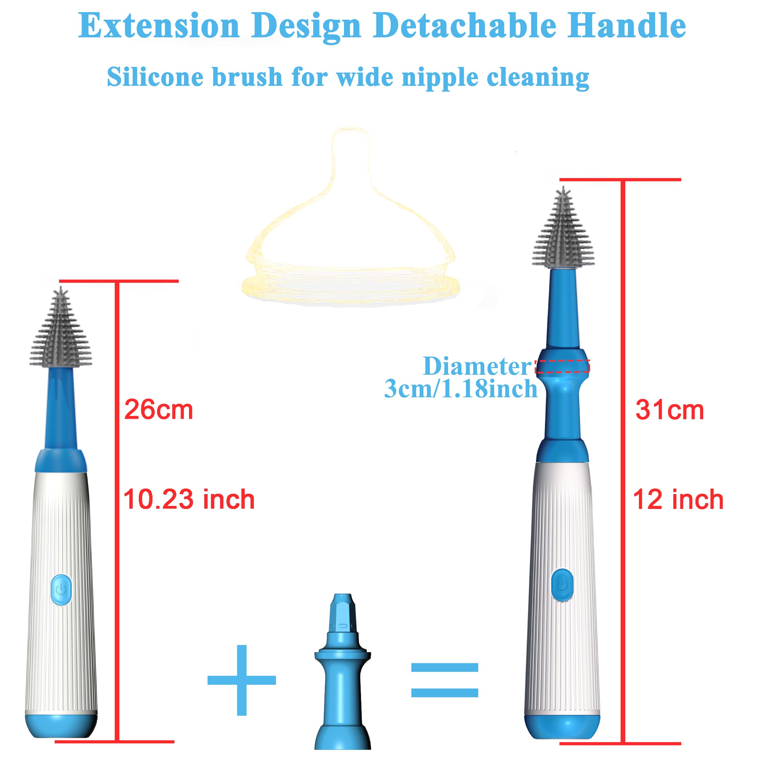 Camelcell Electric Bottle Brush,Long Handle Electric Water Bottle/Baby Bottle Brush Cleaner, Extra Long Bottle Cleaning Brush Set,1500 mAh,Waterproof IP65