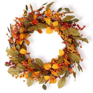 ponatia 20'' fall wreaths for front door with leaf and berry, fall decor autumn wreath for thanksgiving day, fall porch decor, fall wreaths for home decoraction (fall wreath)