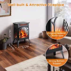Rintuf Small Electric Fireplace Heater, 1500W Infrared Fireplace Stove with 3D Flame Effect, Adjustable Thermostat, 8H Timer, Remote Control, Freestanding Space Heaters for Indoor Use Large Room Safe