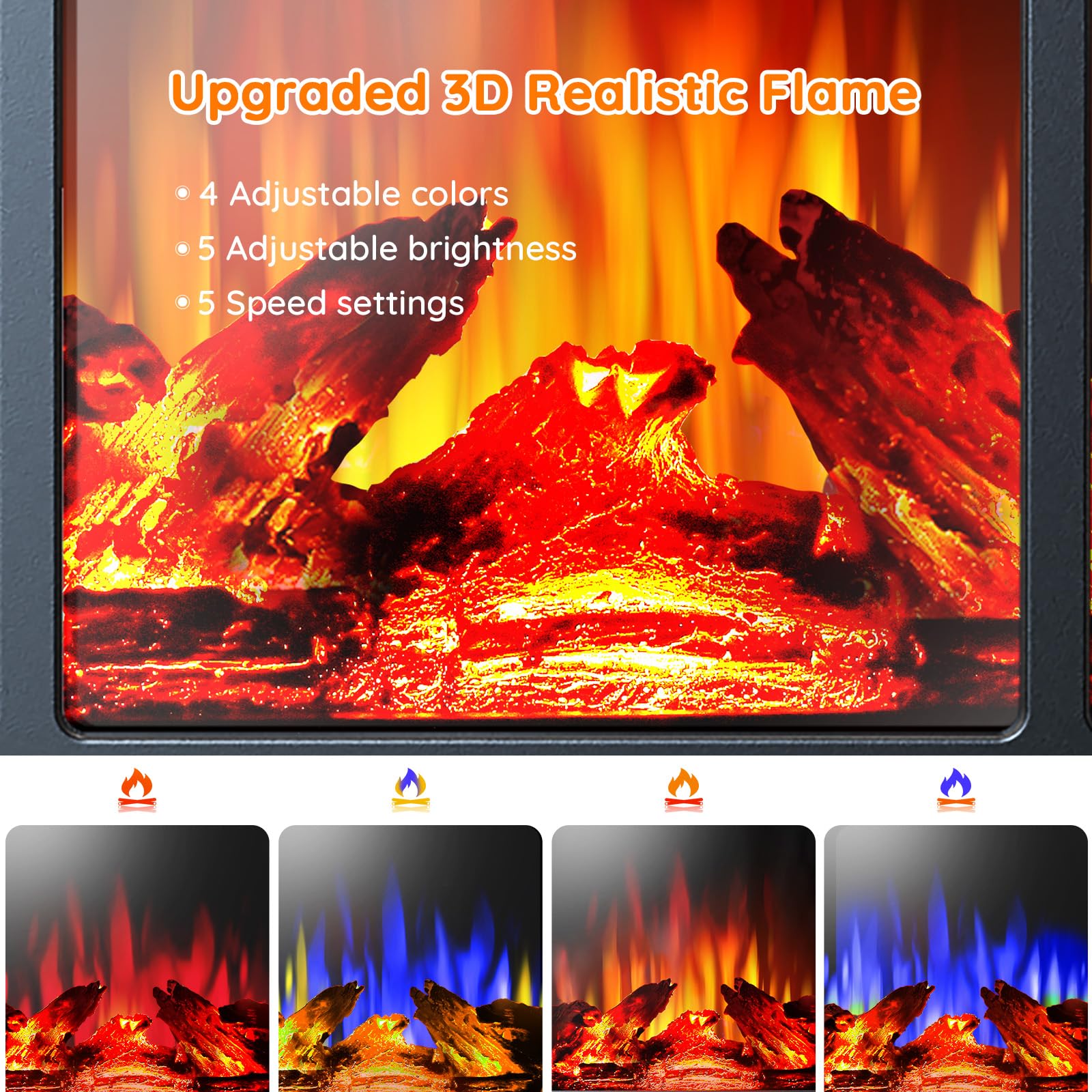 Rintuf Small Electric Fireplace Heater, 1500W Infrared Fireplace Stove with 3D Flame Effect, Adjustable Thermostat, 8H Timer, Remote Control, Freestanding Space Heaters for Indoor Use Large Room Safe