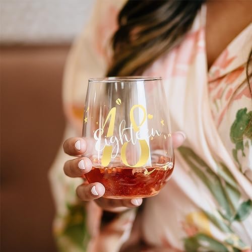 Yalucky 18th Birthday Gifts For Women Wine Glass Gift Idea 18 Years Old Party Decorations 18th Anniversary Wedding Drinking Present For Wife Her Friend Ladies Mom Auntie Daughter Sister