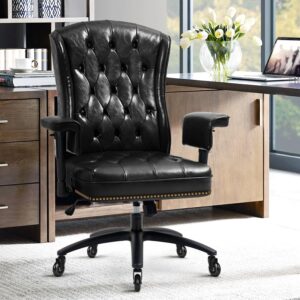 yamasoro ergonomic executive office chair with adjustable arms,home office desk chairs for home&office,faux leather swivel work chair,black