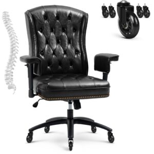 YAMASORO Ergonomic Executive Office Chair with Adjustable Arms,Home Office Desk Chairs for Home&Office,Faux Leather Swivel Work Chair,Black