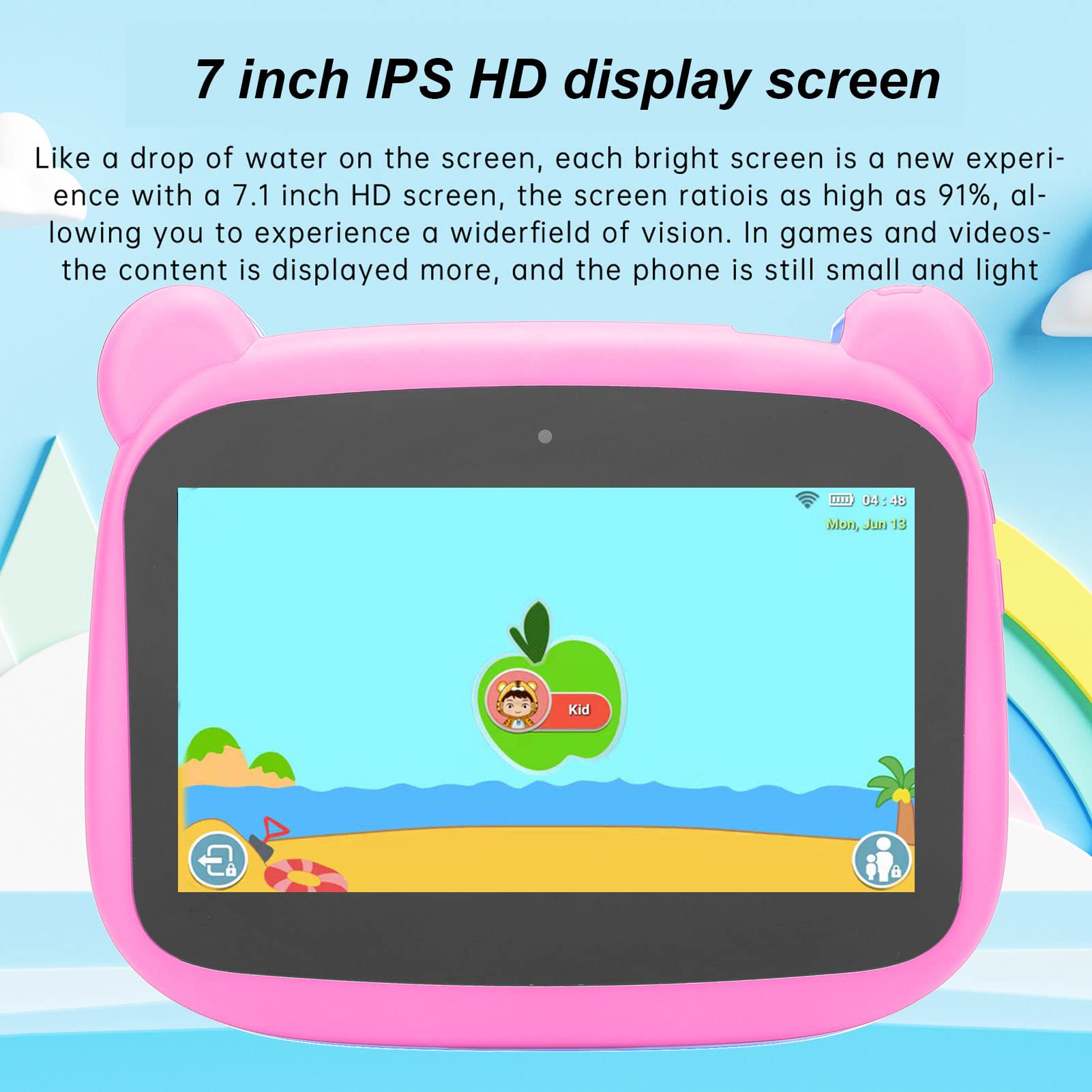 Zopsc 7 Inch Kids Tablet, Octa Core CPU, 32GB ROM, 5000mAh Battery, WiFi Dual Band, IPS HD Display, Eye Protection, for 10, Dual Camera (US Plug)