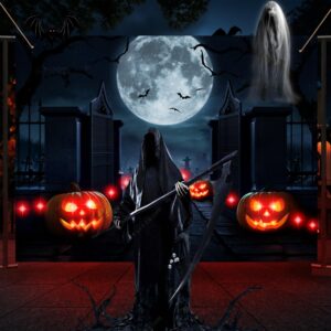 Light Up Halloween Backdrop Halloween Photo Cemetery Backdrops Scary Party Decorations Supplies for Photography Horror Photo Booth Props Background 6.5ft x 5ft