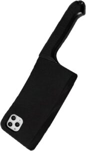 lelebear cleaver phone case, cleaver knife phone case, funny kitchen knife shaped soft silicone phone case for iphone 14 13 12 pro max (black, for iphone 12)