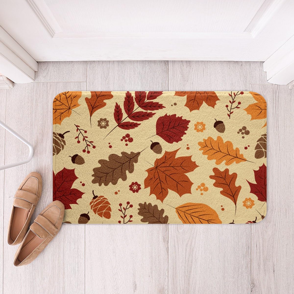 Erosebridal Fall Leaves Bathroom Rugs, Autumn Maple Leaf Bath Mat, Botanical Farmhouse Non Slip Bath Rug, Pine Cones Fall Harvest Doormats Floor Mats Thanksgiving Gift, Orange Yellow Green 20"X 32"