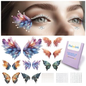 pixiwink butterfly temporary tattoos and face gems stickers kit for women glitter butterfly tattoo temporary hair sticky gems stick on fairy accessories adhesive rhinestone face jewels for makeup rave