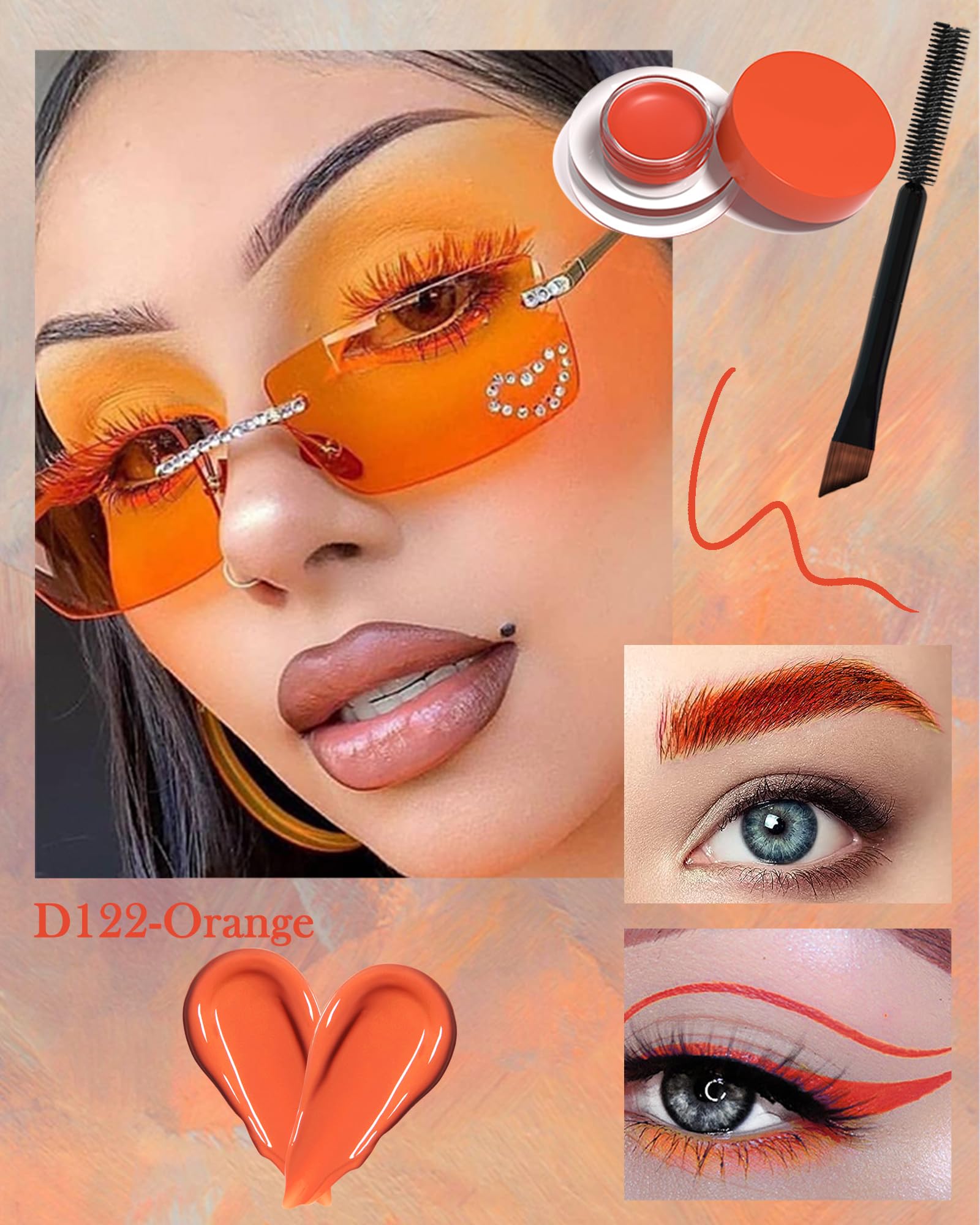 LYSdefeu Waterproof Orange Matte Gel Eyeliner & Eyebrow Pen, 12 Color Options, Creamy Texture, Long Lasting, Safe Ingredients