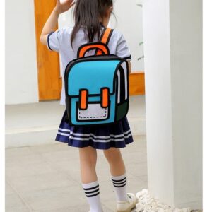 Yinilomo 3D Jump Style Kawaii Backpack Sketch Cute Cartoon 2D Drawing from Comic Paper Anime Bookbag School Supplies Fun Daypack (Blue)