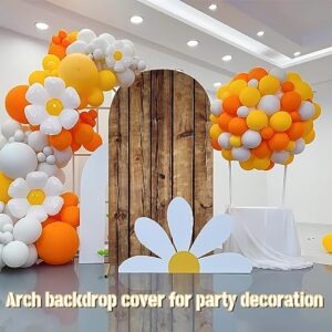 JASREE 7.2FT Rustic Wood Arch Cover Spandex Fitted Wedding Arch Stand Backdrop Covers 2-Sided Round Top Chiara Arch Backdrop Cover for Birthday Party Baby Shower Banquet Decor(4x7.2ft,No Frame)