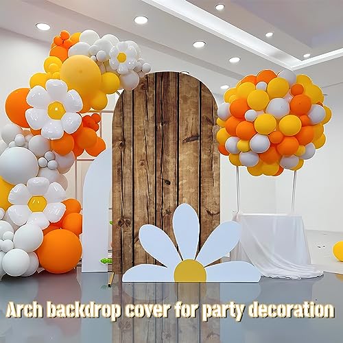 JASREE 7.2FT Rustic Wood Arch Cover Spandex Fitted Wedding Arch Stand Backdrop Covers 2-Sided Round Top Chiara Arch Backdrop Cover for Birthday Party Baby Shower Banquet Decor(4x7.2ft,No Frame)