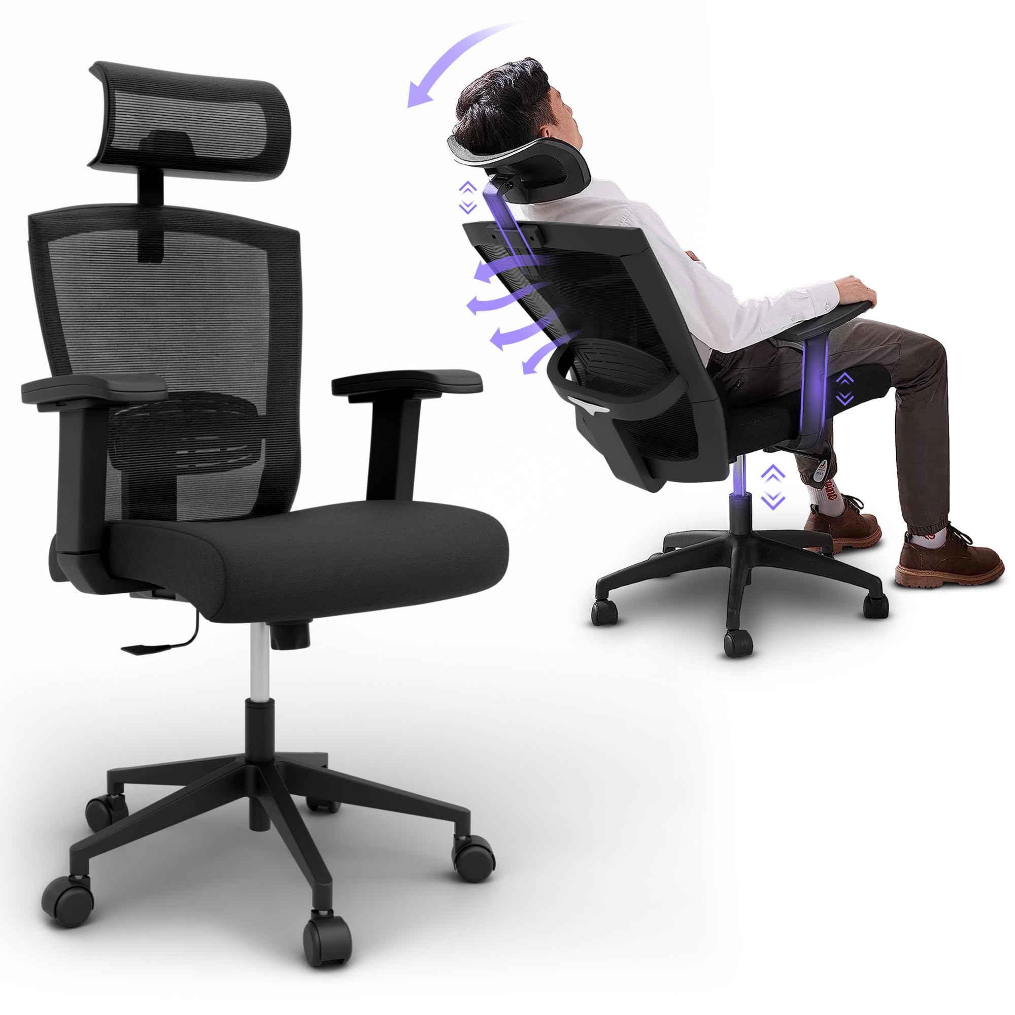 Travel Trove - Ergonomic Office Chair with Headrest - Reclining Office Chair - Ergonomic Desk Chair - Ergonomic Chairs for Home Office - Ergonomic Mesh Office Chair - Office Chair Ergonomic