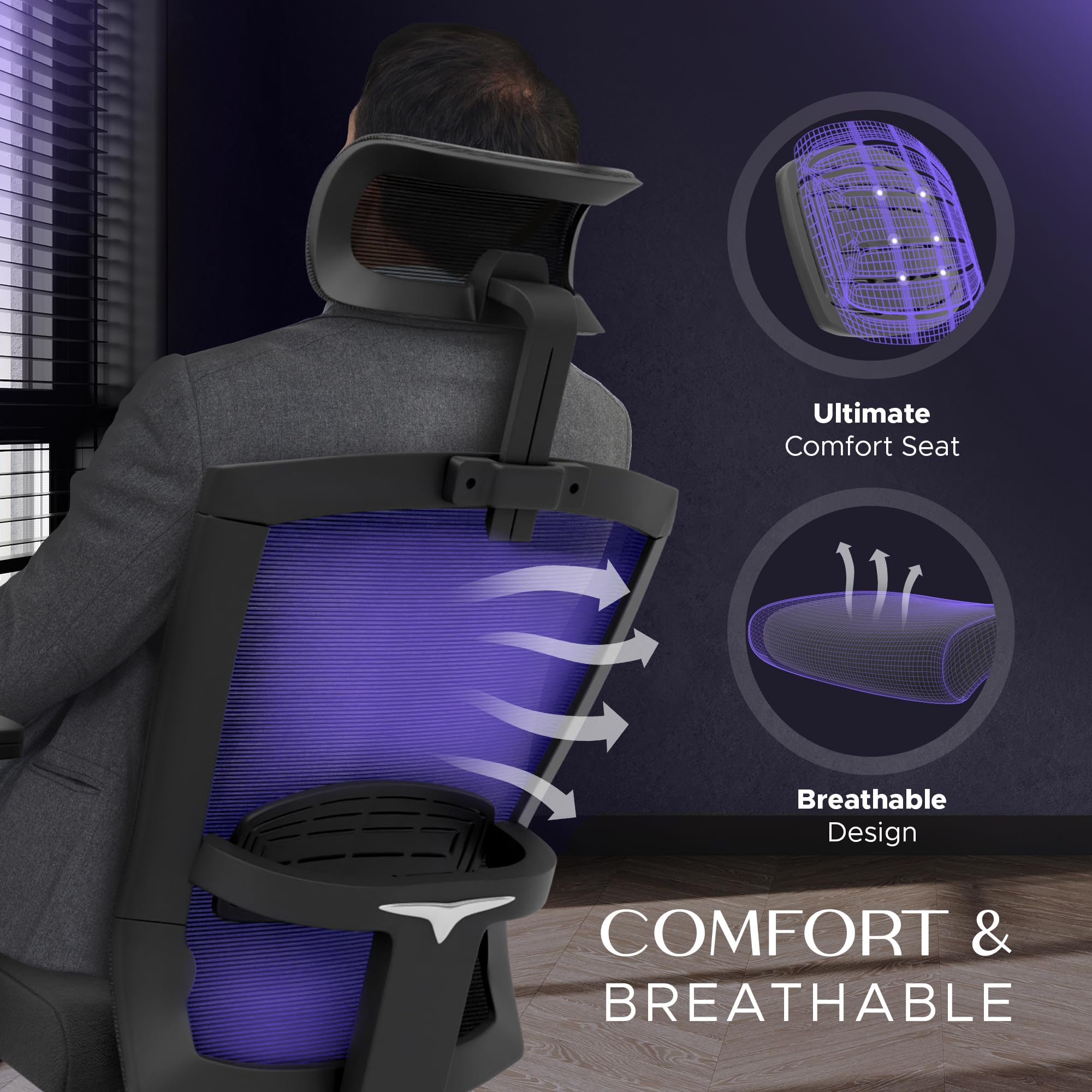 Travel Trove - Ergonomic Office Chair with Headrest - Reclining Office Chair - Ergonomic Desk Chair - Ergonomic Chairs for Home Office - Ergonomic Mesh Office Chair - Office Chair Ergonomic