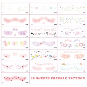 Coszeos 10 Sheets Glitter Butterfly Makeup Temporary Tattoos and 19 Sheets Face Freckle Temporary Tattoos for Girl Women Bundled Product