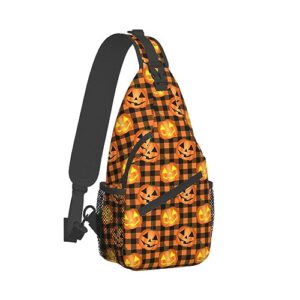halloween pumpkin sling bag for women men funny halloween crossbody shoulder bags adjustable casual daypacks chest bag for hiking travel cycling