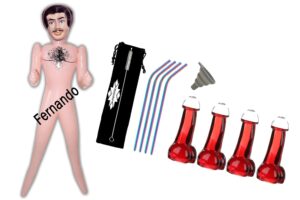 merrimix bundle inflatable blow up male doll fernando with novelty wine glasses for bachelorette parties, naughty gag gift…