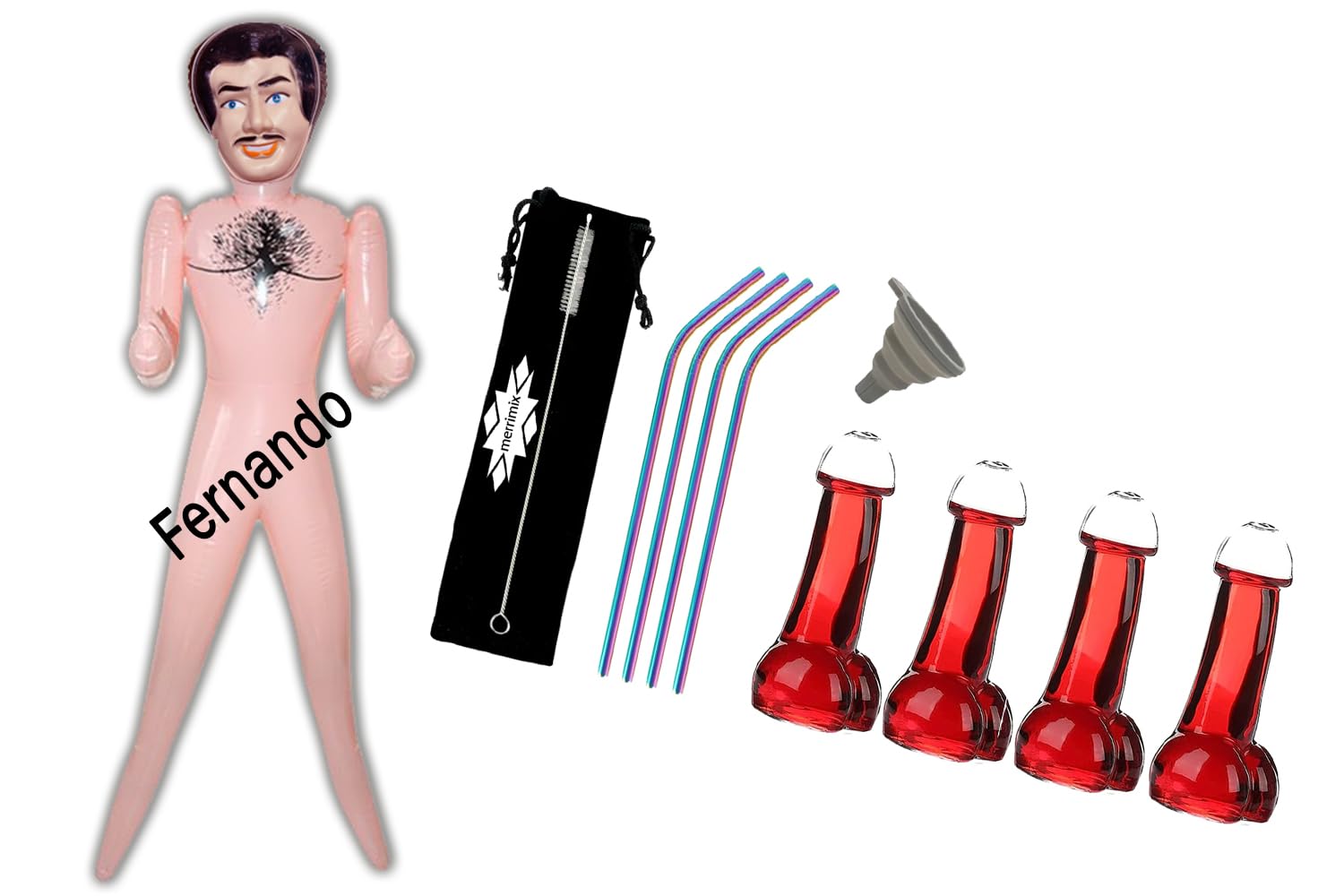 merrimix BUNDLE Inflatable Blow Up Male Doll Fernando with Novelty Wine Glasses for Bachelorette Parties, Naughty Gag Gift…