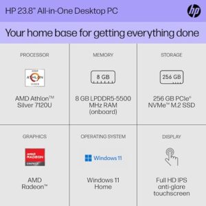 HP 23.8 inch All-in-One Desktop PC, FHD Display, AMD Athlon Silver 7120U, 8 GB RAM, 256 GB SSD, AMD Radeon Graphics, Windows 11 Home, 24-cr0110 (2023)