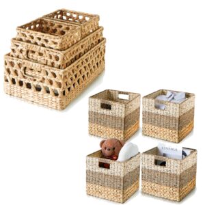 chi an home wicker hyacinth cube baskets pack 4 + set 4 nesting storage baskets