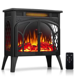 rintuf electric fireplace stove, 1500w freestanding electric fireplace heater w/ 3d realistic flame, lcd display, remote control, timer, vintage design, fast heating fireplace heaters for indoor use