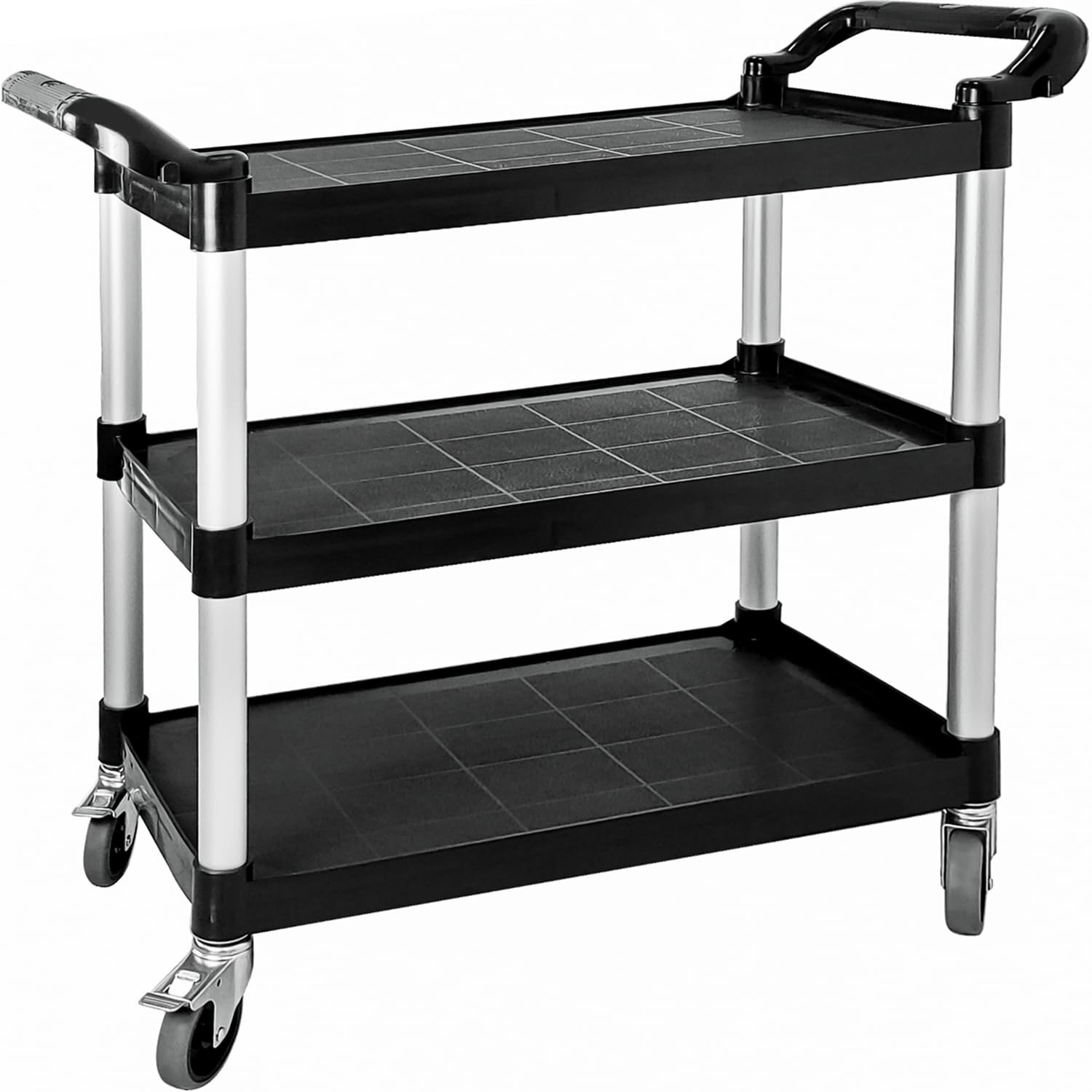 RAYFARMO Plastic Utility Cart with Wheels, 3-Tier, Black, Fade Resistant, Heavy Duty, Easy Assembly, Rust Resistant, Locking Caster, 15D x 35W x 38H