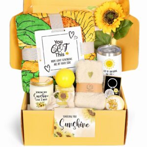 sunflower gifts for women, get well soon gifts birthday gifts with inspirational blanket tumbler for best friend sister mom - sending you sunshine and hugs care package baskets