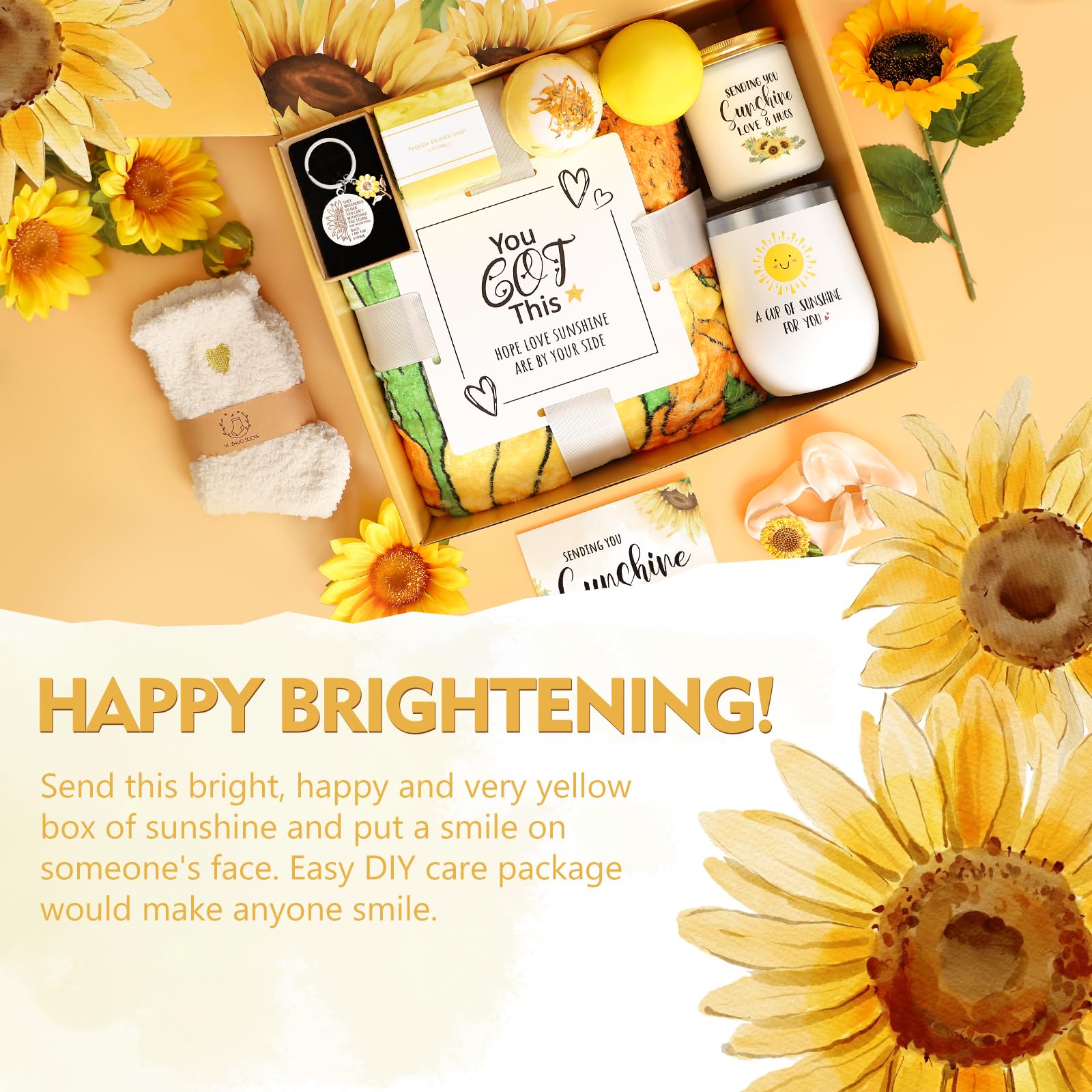 Sunflower Gifts for Women, Get Well Soon Gifts Birthday Gifts with Inspirational Blanket Tumbler for Best Friend Sister Mom - Sending You Sunshine and Hugs Care Package Baskets