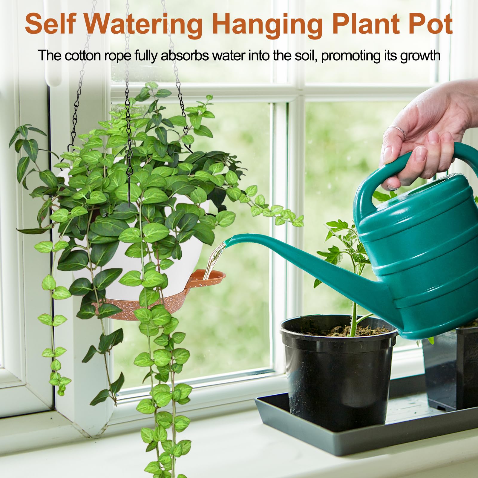 Dekosilave Hanging Planters for Indoor Outdoor Plants 3 Pack Self Watering Hanging Plant Pot 8/7.5/7 inch Hanging Flower Plant Pot, Hanging Plant Basket with Drainage Holes and Chain for Garden Home