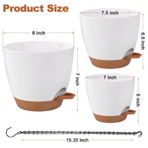 Dekosilave Hanging Planters for Indoor Outdoor Plants 3 Pack Self Watering Hanging Plant Pot 8/7.5/7 inch Hanging Flower Plant Pot, Hanging Plant Basket with Drainage Holes and Chain for Garden Home