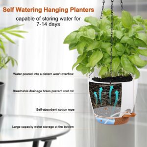Dekosilave Hanging Planters for Indoor Outdoor Plants 3 Pack Self Watering Hanging Plant Pot 8/7.5/7 inch Hanging Flower Plant Pot, Hanging Plant Basket with Drainage Holes and Chain for Garden Home