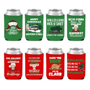 funny christmas beer can covers, christmas vacation merchandise decorations, 8 pcs can cooler sleeves, 12 oz reusable can coolers for beverage soda drinks, novelty holiday party decor supplies
