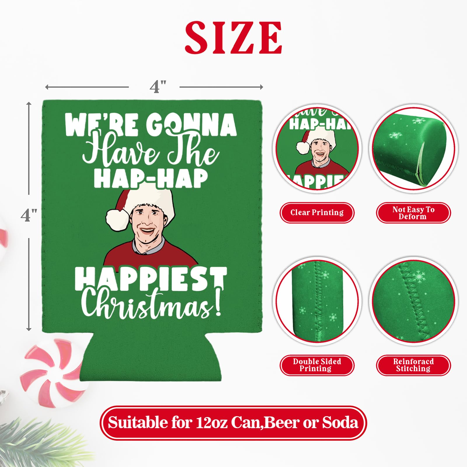 Funny Christmas Beer Can Covers, Christmas Vacation Merchandise Decorations, 8 Pcs Can Cooler Sleeves, 12 oz Reusable Can Coolers for Beverage Soda Drinks, Novelty Holiday Party Decor Supplies
