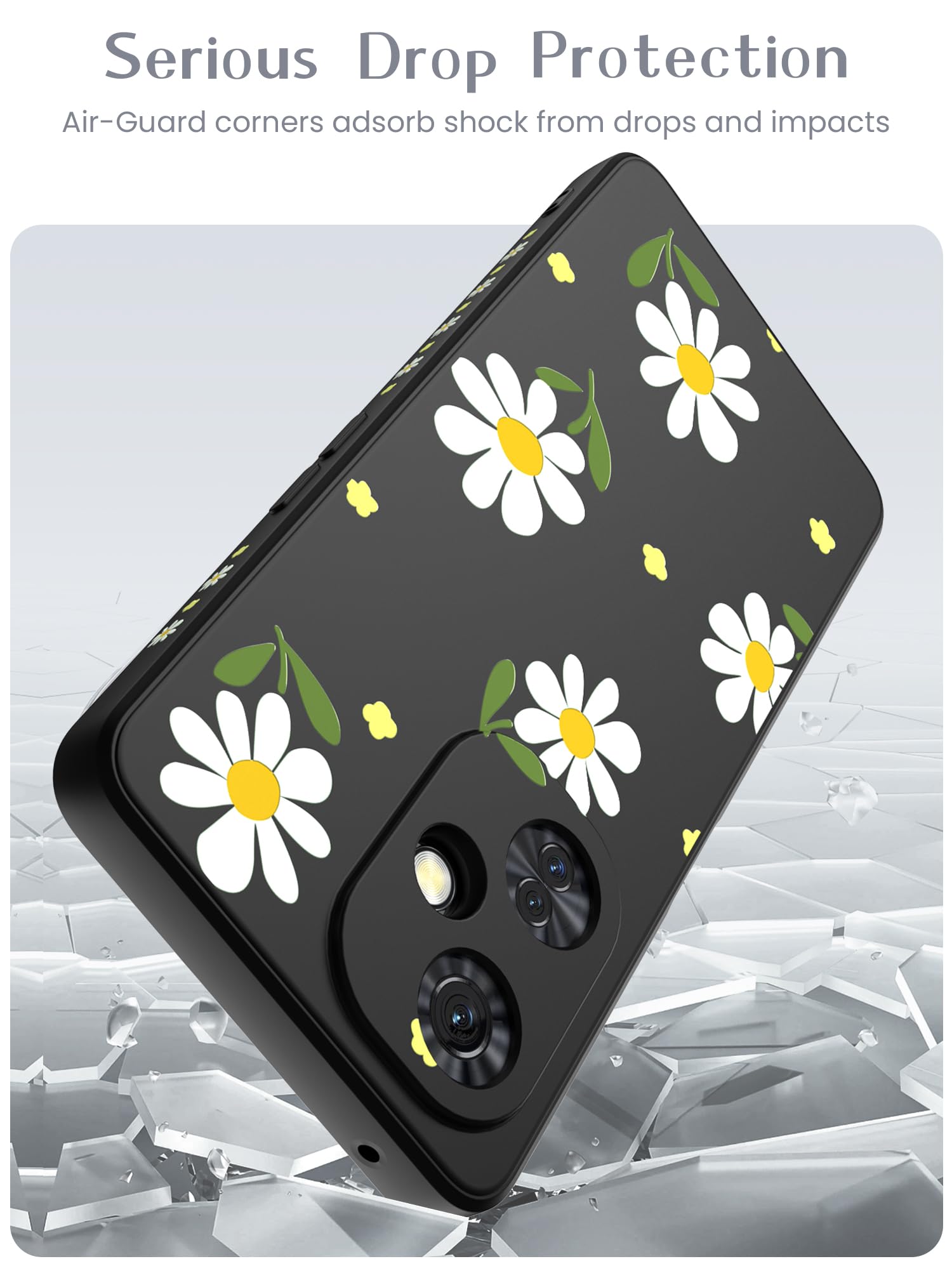 Yucenx for Oneplus Nord n30 5G Case, Girls Women Florals Liquid Silicone Phone Case, Shockproof Anti-Scratch Soft Protection Case with Screen Protectors for OnePlus Nord N30 5G (Black)