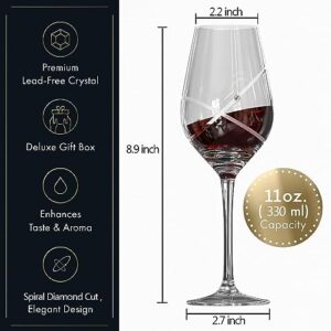 Alterf Hand-Carved Crystal Wine Glasses with Diamond Inlay, Red Wine Glasses Set of 2, Handmade Lead-Free Premium Clear Glass - Perfect for Red Wine - Great Gift Packaging