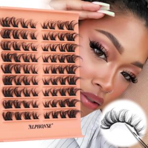lash extension individual lashes wispy lash clusters 18mm cat eye cluster lashes d curl eyelash clusters diy at home faux mink eyelash extensions by alphonse(72pcs)