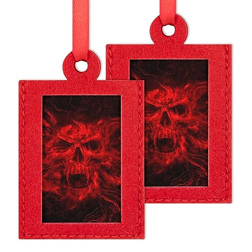 Red Flame Skull Christmas Mini Felt Photo Frame Hanging Decorations for Family Xmas Holiday Party 2PCS