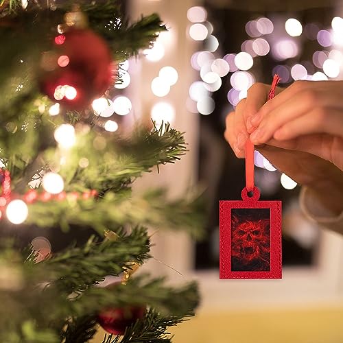 Red Flame Skull Christmas Mini Felt Photo Frame Hanging Decorations for Family Xmas Holiday Party 2PCS