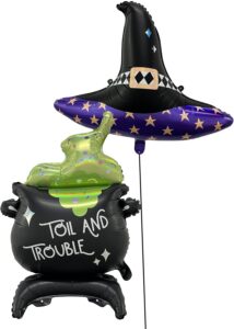 house of party halloween witch hat foil balloons kit, wizard hat balloons for halloween birthday party decor | halloween standing cauldron mylar balloons | halloween party decorations