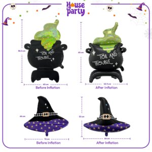 HOUSE OF PARTY Halloween Witch Hat Foil Balloons Kit, Wizard Hat Balloons for Halloween Birthday Party Decor | Halloween Standing Cauldron Mylar Balloons | Halloween Party Decorations