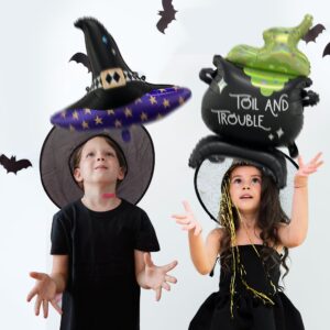 HOUSE OF PARTY Halloween Witch Hat Foil Balloons Kit, Wizard Hat Balloons for Halloween Birthday Party Decor | Halloween Standing Cauldron Mylar Balloons | Halloween Party Decorations