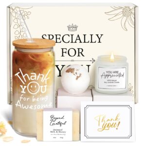 thank you gifts for women, employee appreciation gifts, appreciation gifts for coworkers, thank you for being awesome glass cup, thank you gift basket send gratitude for employees teachers coworkers